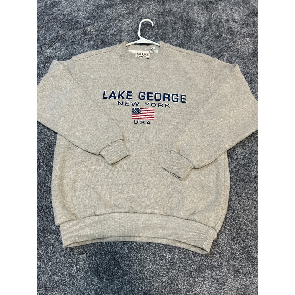 Diport USA Lake George NewYork USA Flag Sweatshirt Gray Mens Large Vintage Style